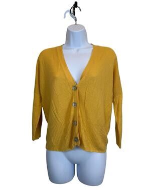 Christian Siriano Sweater Womens Large Butter Yellow Linen Blend Cardigan